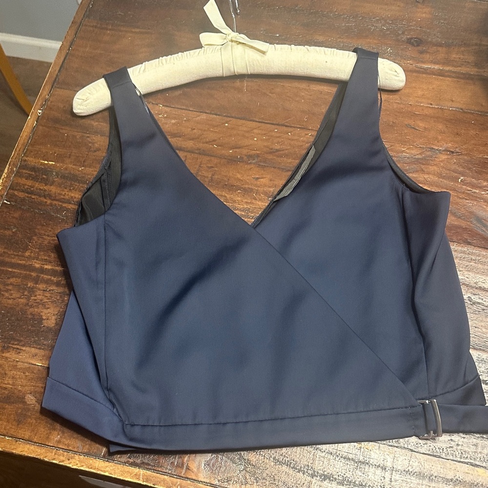 Zara Navy Blue Sleeveless Satin Blouse